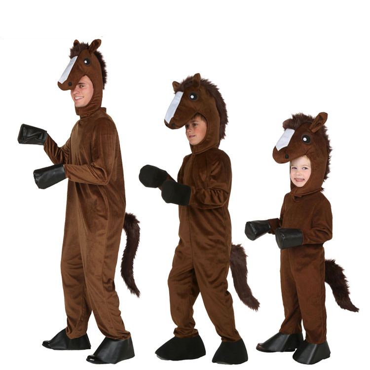 Cos Costume Full Set Halloween Animal Horse Costume Children's Adult Single Horse Double Horse Costume Horse Parent-Child Outfit