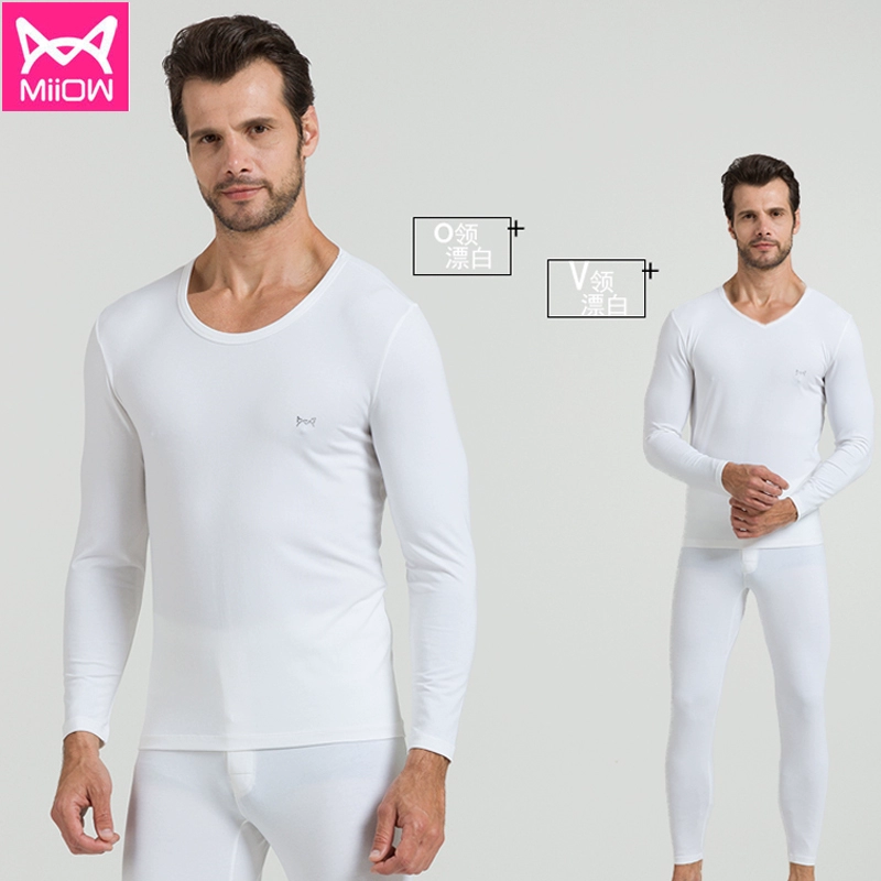 Catman Qiuyi Qiuku phù hợp với nam tinh khiết màu trắng mỏng phần modal cotton tròn cổ Slim thanh niên cơ sở nhiệt đồ lót - Phù hợp với nóng lên