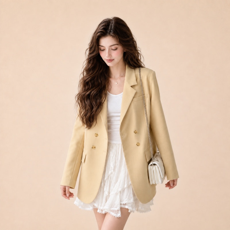Lum Yellow Blazer for Women, Autumn 2026 New Style, Very Stylish, High-End, Versatile, Elegant, Casual Small Suit Lum Yellow Blazer for Women, Autumn 2026 New Style, Very Stylish, High-End, Versatile, Elegant, Casual Small Suit