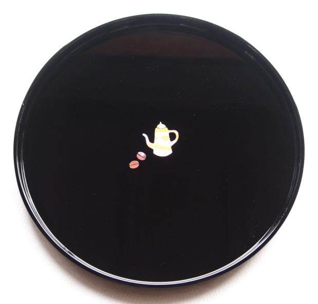 EMS Direct mail: Japanese system Advanced snail finish high okao lacquer with hand inlaid shell round tea tray nursery tray