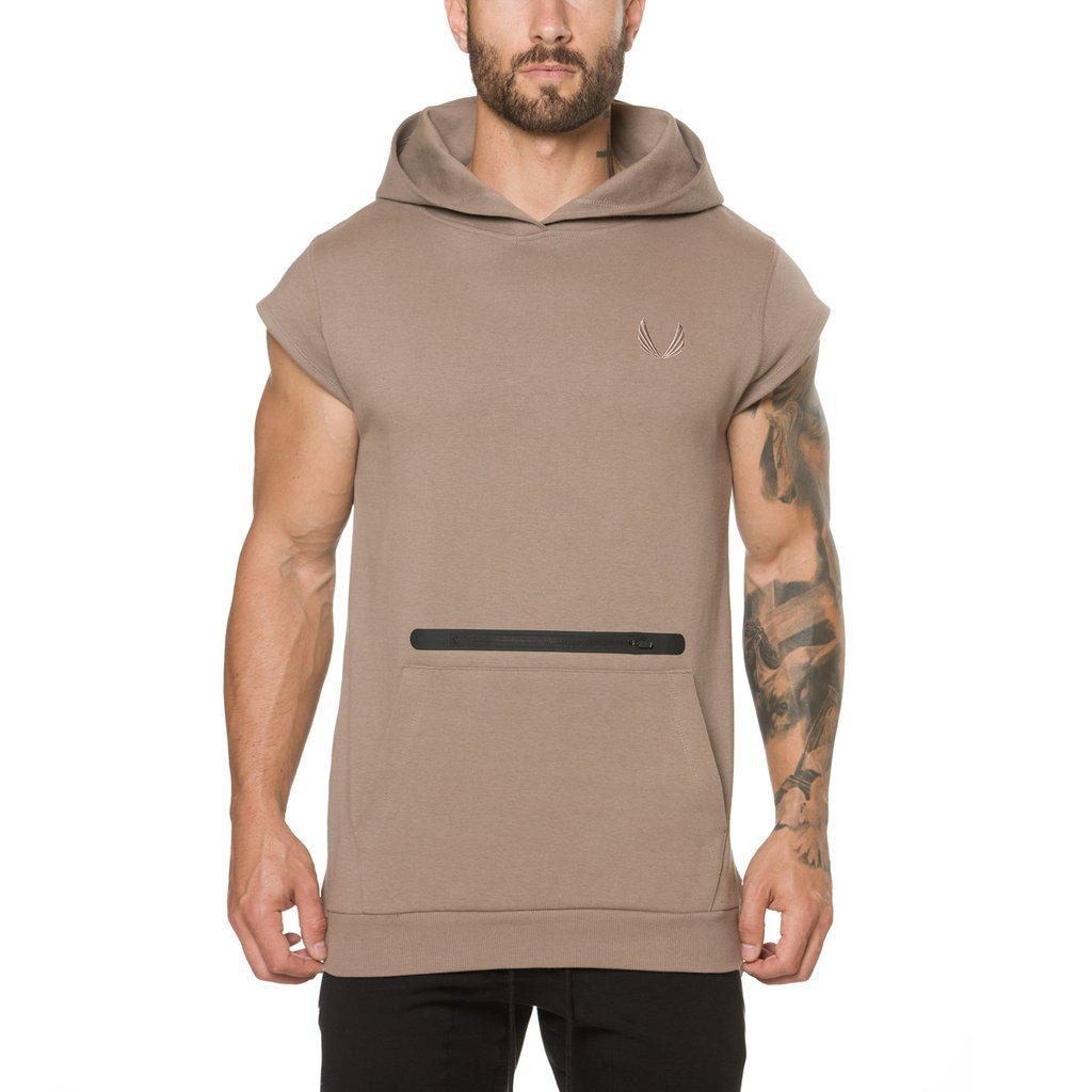 Cơ bắp brothers tập thể dục tập thể dục new không tay trùm đầu vest nam đào tạo loose stretch Slim hood vest áo khoác nam thể thao