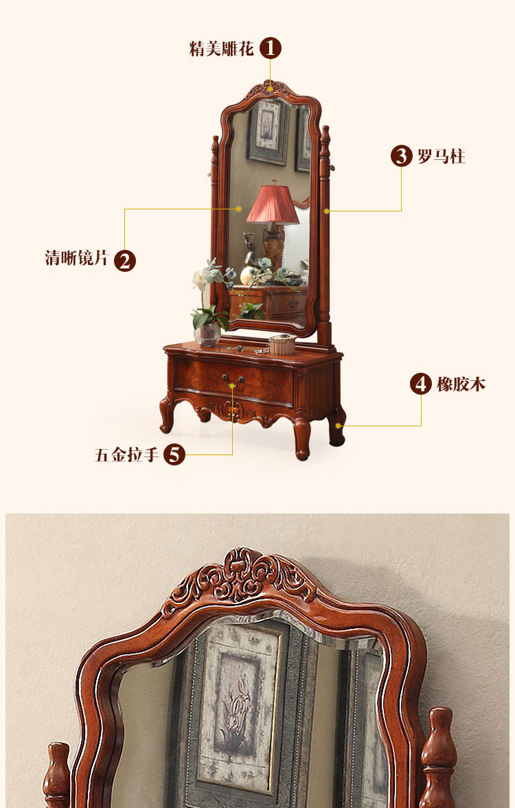 Gương kiểu Mỹ Gương dài đầy đủ Gương đứng sàn phòng ngủ gỗ trang điểm gương gương Châu Âu lắp tủ gương - Gương gương cảm ứng