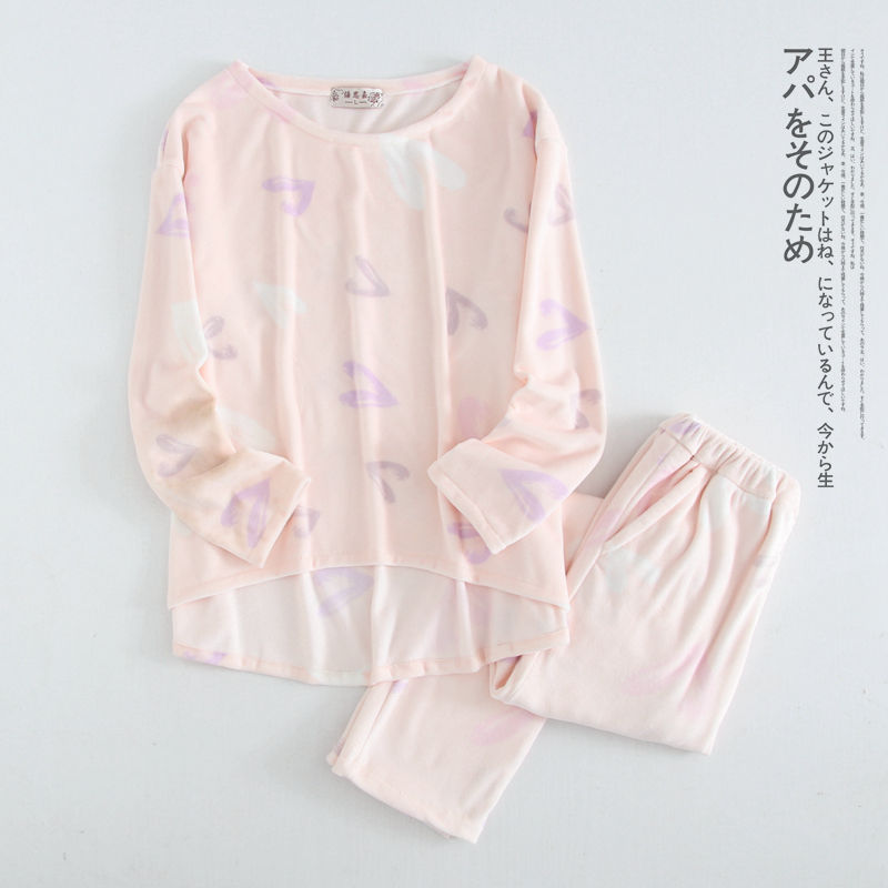 Bộ đồ ngủ nữ mùa thu flannel dày tay dài phù hợp với phiên bản Hàn Quốc ngọt ngào và dễ thương có thể mặc mùa đông trong nhà pijama lụa ngắn