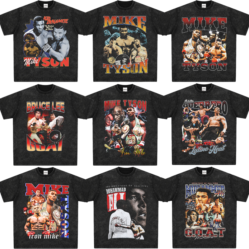 Boxing Champion Mike Tyson Boxing Ali Pacquiao Bruce Lee Short-Sleeved American Retro Hip-Hop T-Shirt for Men
