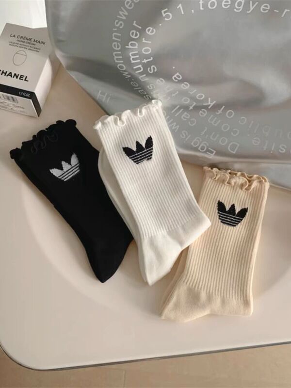Women's Socks Korean Style Mid-Tube Trendy Cute Lace Clover Cotton Japanese Style Student Sports Long Socks