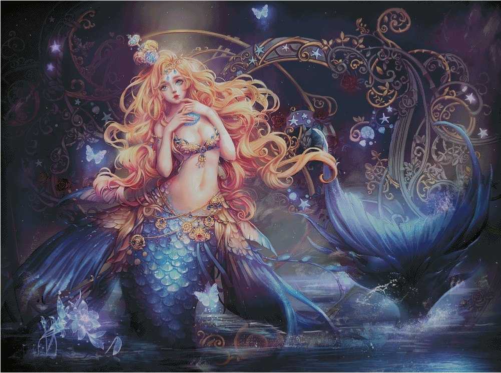 (Tuanbao cross stitch drawing print)TB hand-drawn series 03 Mermaid Princess original half-color pattern