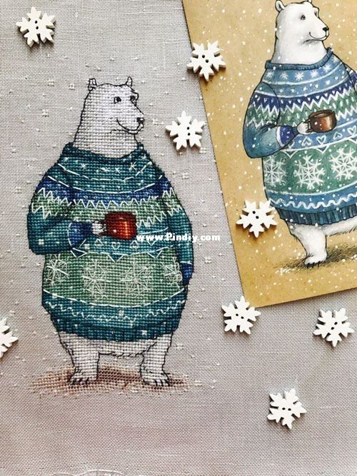 (Tuanbao self-matching)DMC kit small fresh series DW029 Polar bear wearing sweater 14Ct2 strands embroidery