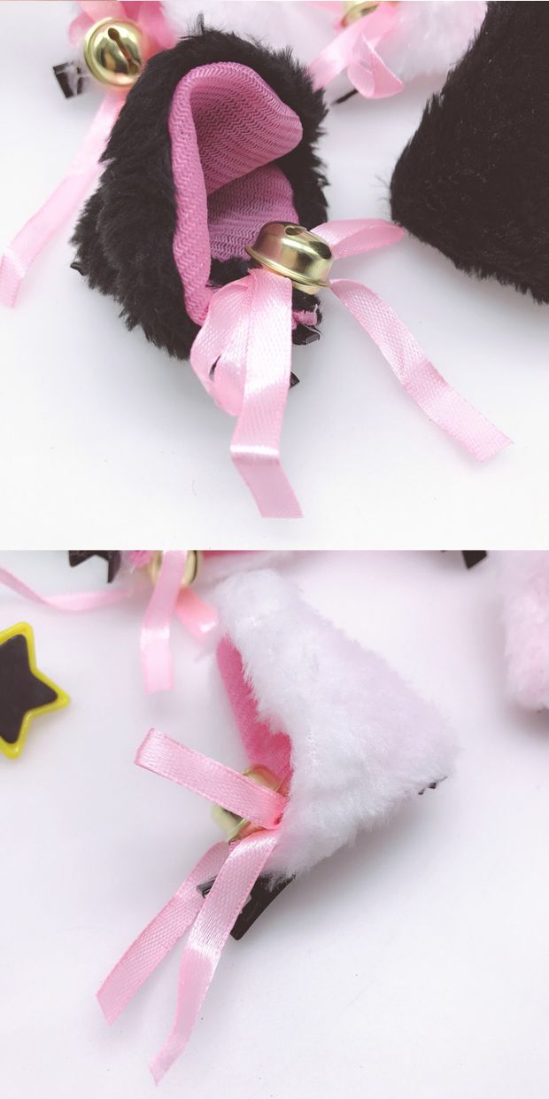 Hai nhân dân tệ cho thấy anime dễ thương tai mèo headband mũ trùm đầu người hầu gái mèo kẹp tóc với chuông phụ kiện tóc xinh