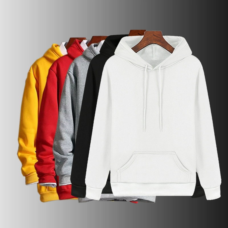 Áo len trùm đầu màu đơn nam áo thun màu vàng áo hoodie mùa thu / mùa đông áo khoác thể thao giản dị áo khoác polyester dài tay - Cực lớn