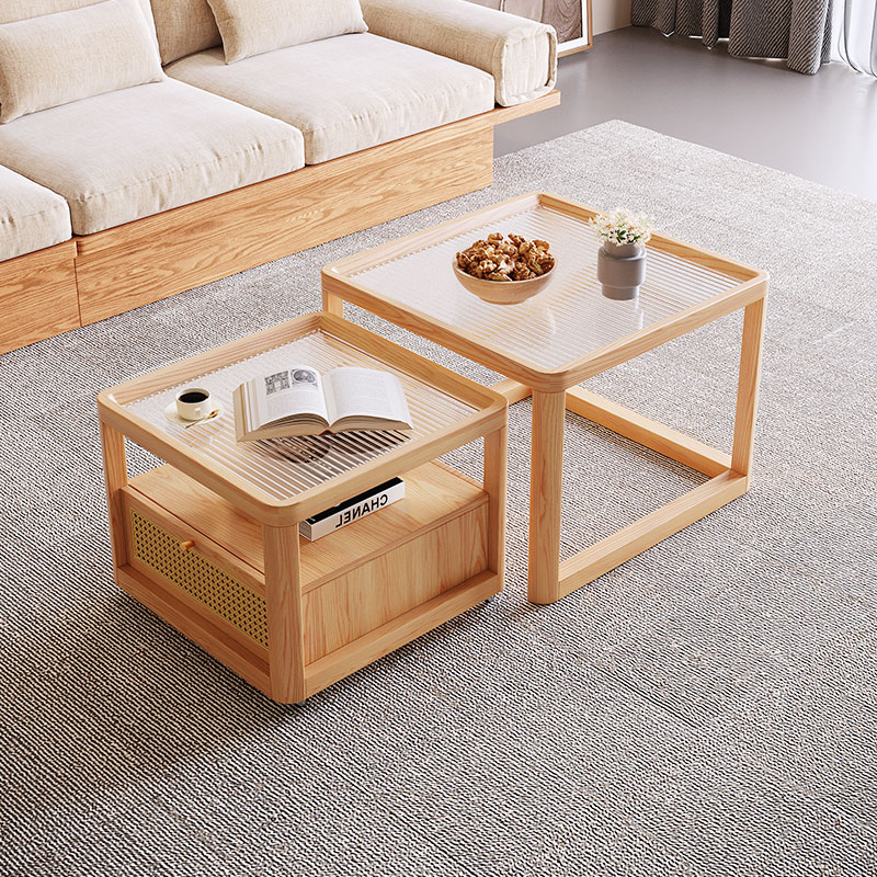 Nordic log color solid wood small apartment living room square combination coffee table simple removable storage coffee table combination