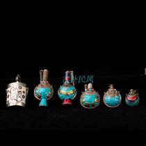 Folk style Nepal Tibetan snuff bottle exotic ethnic customs clothes hanging ornaments handmade inlaid turquoise snuff bottle
