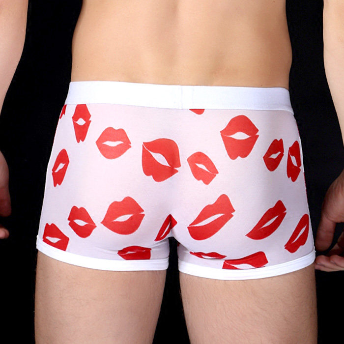 Quick-drying men's lace ice silk transparent breathable ultra-thin U-convex sexy mesh summer four boxer underwear