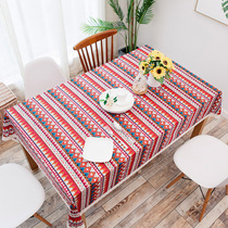 Mediterranean Bohemia folk cotton tablecloth tea table tablecloth red blue and green bedside towel retro