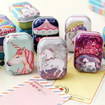 Unicorn guzheng pipa Nail Box plucked piece mini Martin iron box oil painting cartoon pattern metal protective cover