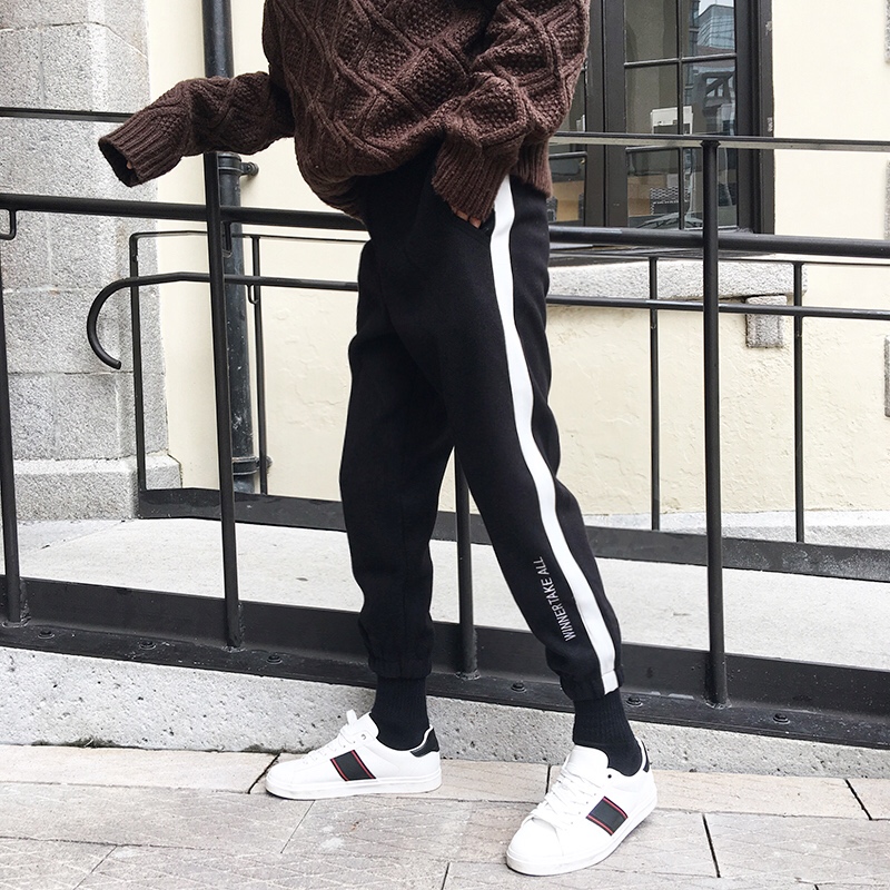 Chenshu woolen fabric thickened warm closing slim letter casual pants men's fleece pants winter outerwear