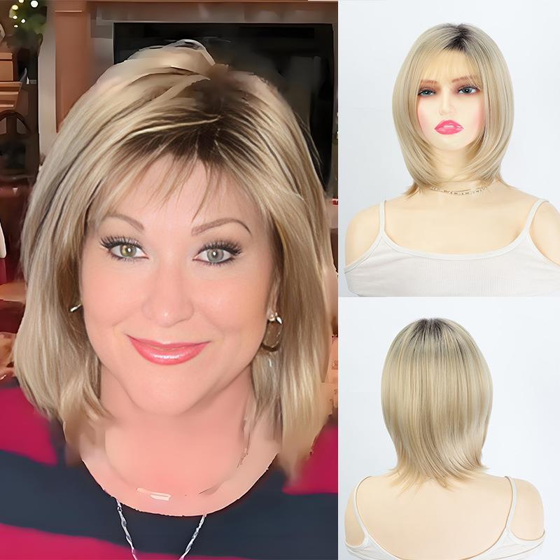 New Style Wig: European and American White Women's Short Hair, Stylish Golden Bob Synthetic Fiber Wig, One Piece New Style Wig: European and American White Women's Short Hair, Stylish Golden Bob Synthetic Fiber Wig, One Piece