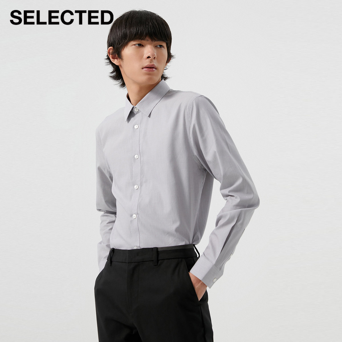 SELECTEDSELECMED autumn winter new pure cotton plaid trend handsome business lining now long sleeve shirt man