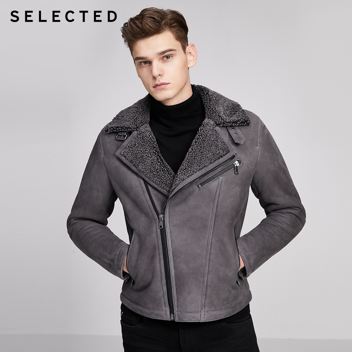 CD10.13 SELECTED Stryder imitation lamb hair inner leather jacket male S) 419428505