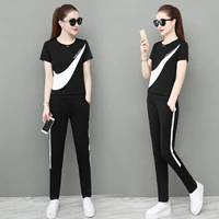 Летняя шелковая летняя одежда, модный спортивный костюм, комплект, сезон 2021, в корейском стиле, в западном стиле, короткий рукав