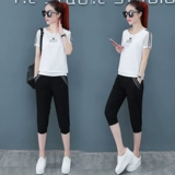 Летняя шифоновая летняя одежда, тонкий спортивный костюм для отдыха, штаны, для бега, короткий рукав