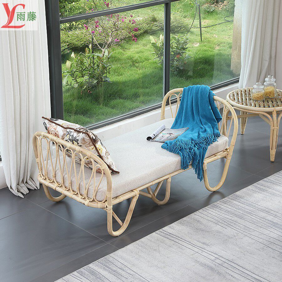 B&B balcony Nordic real rattan sofa Tengwei double seat interior courtyard full rattan three-person sofa living room BB bed