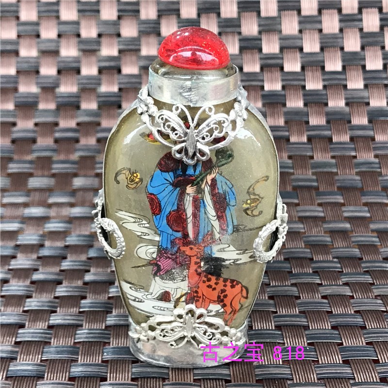 Handmade snuff bottle interior painting features ethnic style craft decoration classical antiques antique collection old objects glass pot