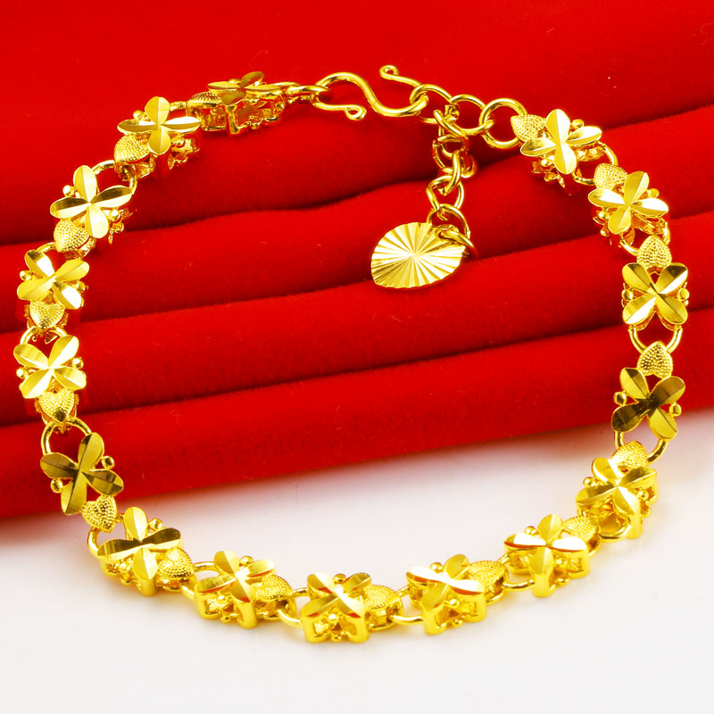 Gold hand chisel female models 9999 pure gold lucky four-leaf clover chain real gold pure gold jewelry wedding gift