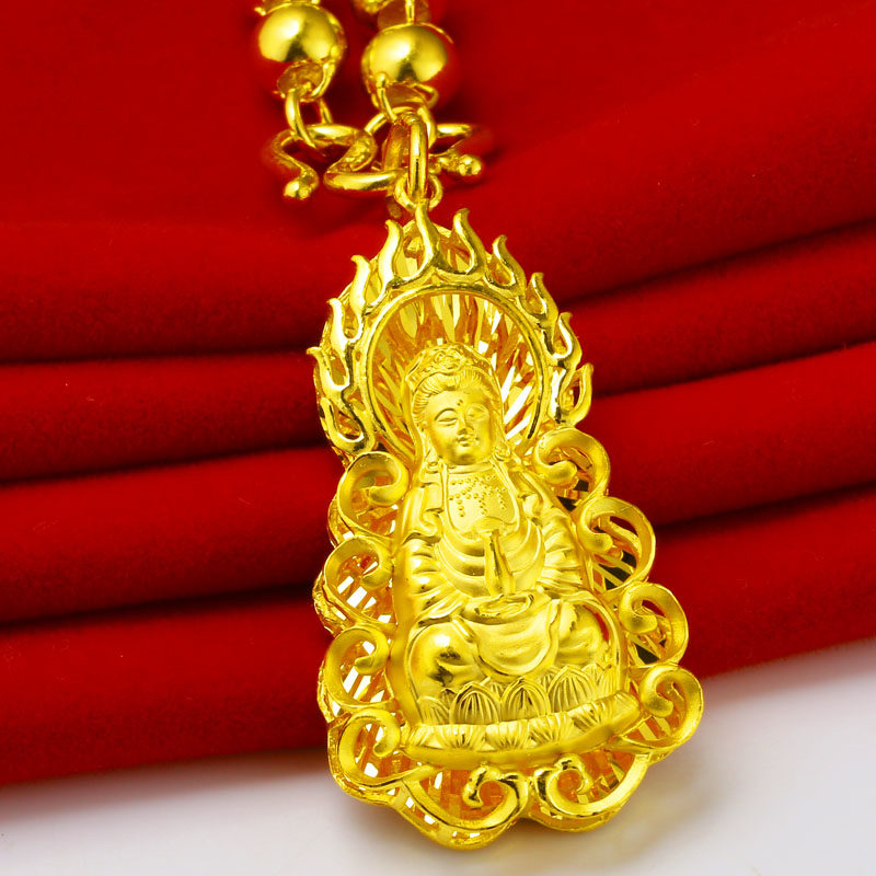  Gold necklace pendant men's female section 9999 foot gold pure gold Large number Guanyin Bodhisattva Fire Clouds Side Pendant