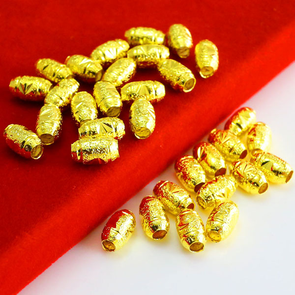 Gold beads road long transport pearl 9K gold olive shaped male and female bracelet ring necklace