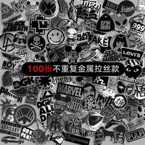 100 sheets of imitation metal trendy brand stickers suitcase stickers waterproof personality trendy black logo creative personality wear-resistant laptop stickers mens decoration car electric vehicle skateboard guitar