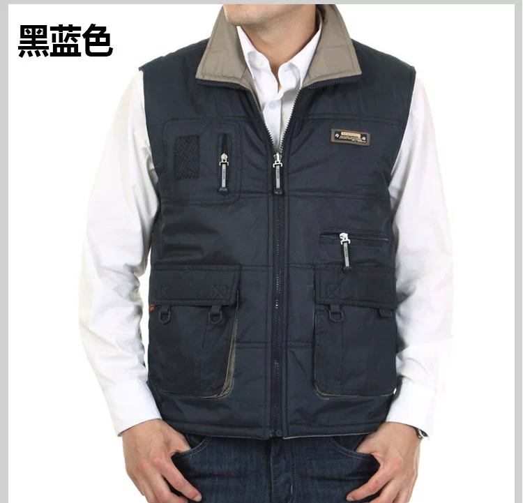 Mùa thu hai bên mặc cotton mỏng trung niên nam vest vest vai túi móc áo vest cá chụp ảnh du lịch áo ấm nam mùa đông