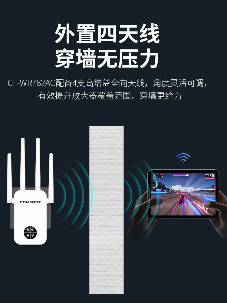 Comfast Cf-Wr761Ac Wireless Wifi Signal Extender 5g Dual-Band Signal Booster Amplifier Repeater 1200m Enhanced Reception Expansion Bridge Gigabit Wireless Router