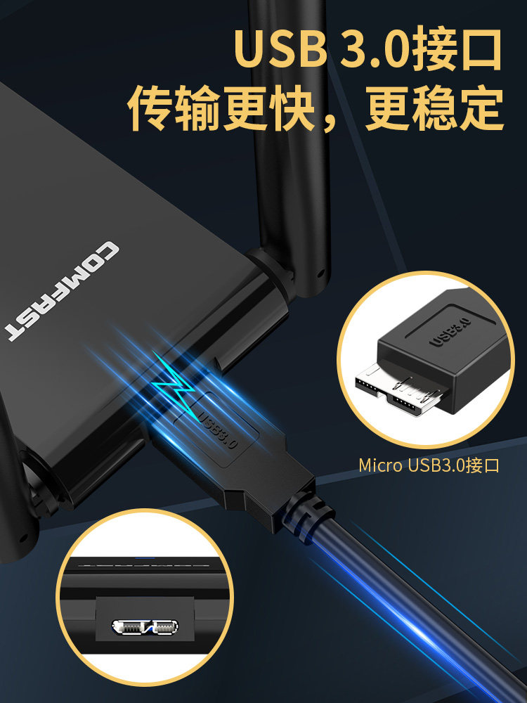 Comfast Wu782Ac Driver-Free 5g Dual-Band 1300m Wireless Network Card Desktop Gigabit Computer Laptop External Usb3.0 High-Power Gaming Through-Wall Network Wifi Receiver and Transmitter
