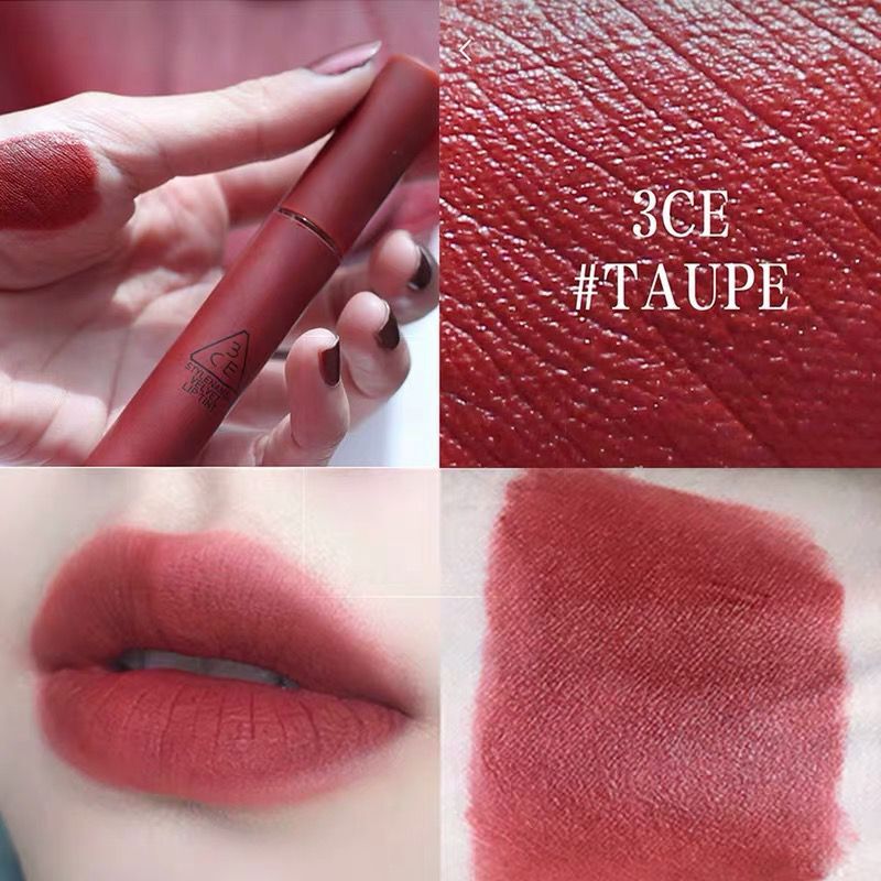 South Korean 3CE mist-face velvet lip glazed with red pumpkin plum pink know better brick red TAUPE