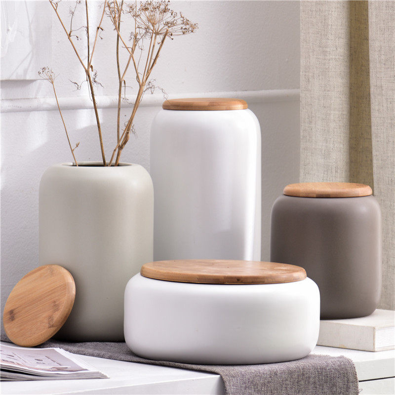 Nordic soft ceramic storage jar matte hotel lobby storage tank model room TV cabinet entry hall cabinet ornaments
