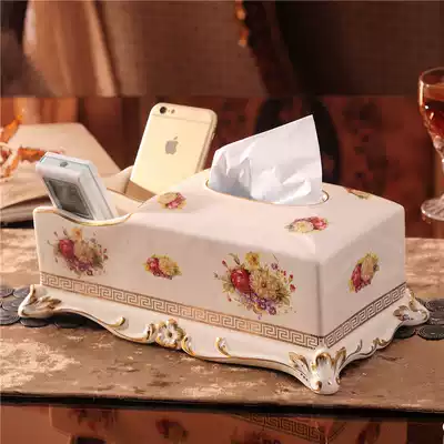 European-style luxury ceramic removable tissue tray with multi-function remote control storage box high-end living room coffee table decoration