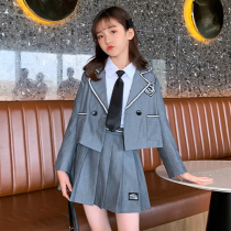 Girls autumn dress Korean suit suit suit children Spring and Autumn small suit jacket three-piece set primary school children Big Boy performance suit