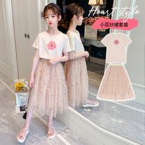 Childrens net red skirt 2021 summer new flower dress suit girls casual summer dress yarn skirt princess skirt