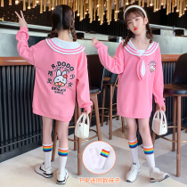 Girls Spring and Autumn Sweats 2021 Early Autumn Childrens Wear Clothes Dress Big Boy Long Top Top Japanese Korean Fan Dress Tide