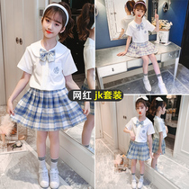 Net Red Girls jk Skirt Childrens summer short-sleeved uniform gk Pleated skirt Girls College style skirt suit