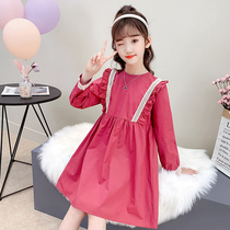 Girls spring and autumn long-sleeved dress Childrens big childrens autumn fat girl ruffle princess skirt Korean version
