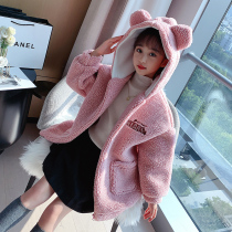 Girl autumn winter coat 2021 new foreign atmosphere children thick wool sweater lamb velvet little girl fashionable sweater