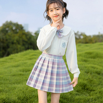 Girls autumn college style jk pleated skirt suit Girls middle school 2021 campus style dress two-piece set