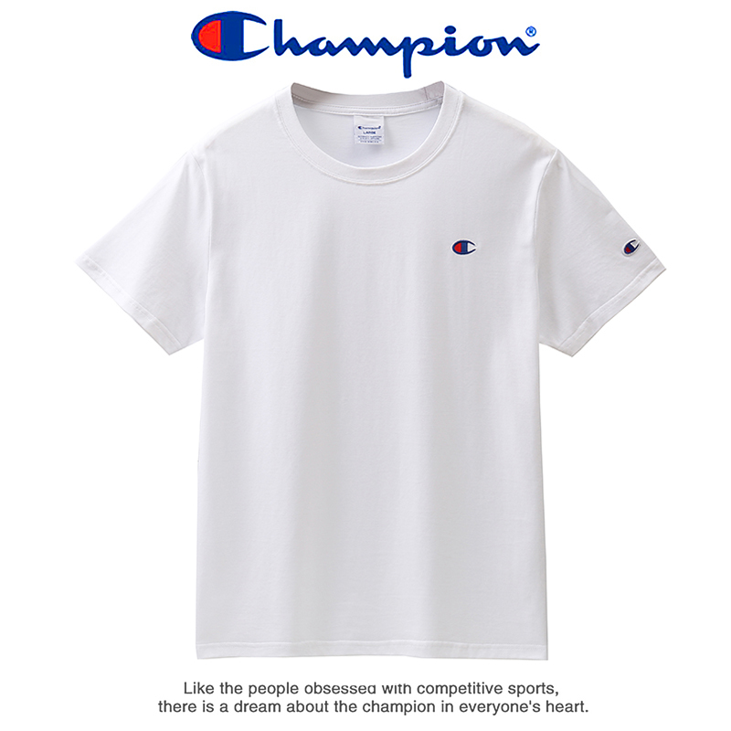 Japanese Version Genuine Champion Short-Sleeve T-Shirt for Women with Small C Logo Embroidery, Couple Style, Men's Summer Loose Fit, Pure Cotton, Trendy Japanese Version Genuine Champion Short-Sleeve T-Shirt for Women with Small C Logo Embroidery, Couple Style, Men's Summer Loose Fit, Pure Cotton, Trendy