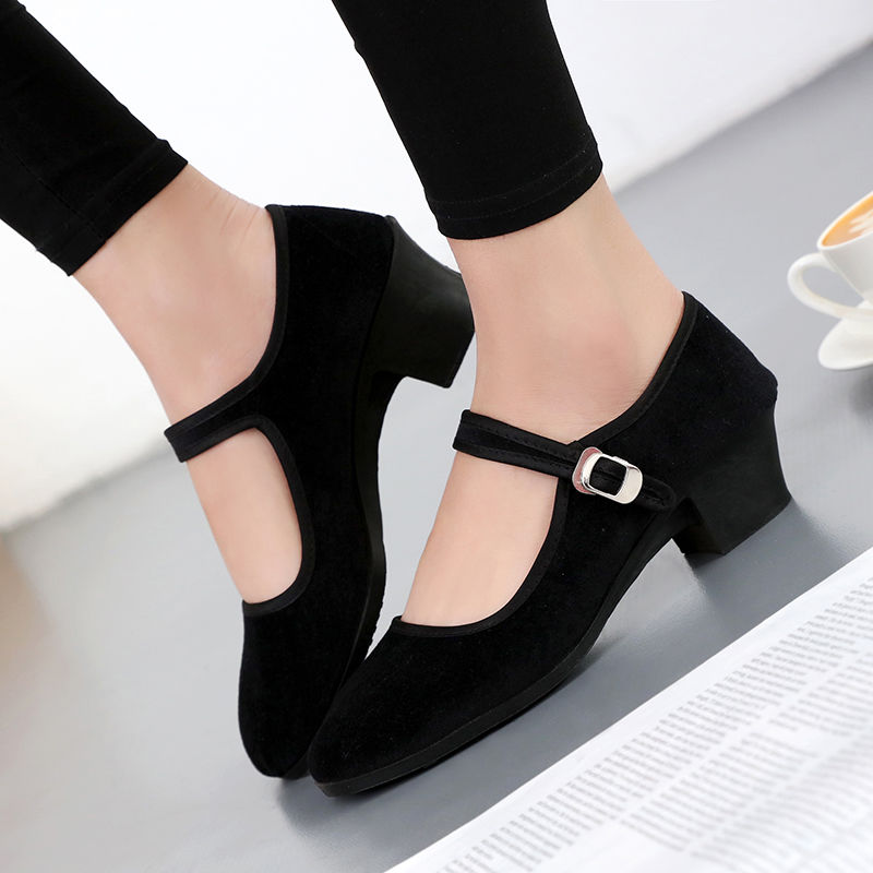 Ethnic Dance Shoes Examination Class Women Cloth Shoes Black High Heel Tibetan Dance Cloth Shoes Female National Folk Dance Northeast Shoots Song Shoes-Taobao