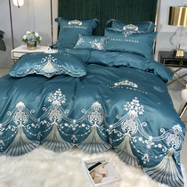 Light luxury Princess style silk embroidery pure cotton four-piece set Cotton quilt set sheets Fitted sheet 1 8m European bedding