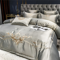 High-end European style all-cotton linen four pieces of real silk embroidered pure cotton quilt cover light and luxurious bed with supplies 1 8m bed hat