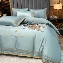 Washed Genuine Silk Pure Cotton Four Pieces All Cotton Embroidered European-style Ice Silk Quilt 5 star hotel bed Bedding Bedasa