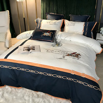 Simple Nordic style silk four-piece set Cotton pure cotton embroidery quilt cover High-end big-name bedding 1 8m fitted sheet