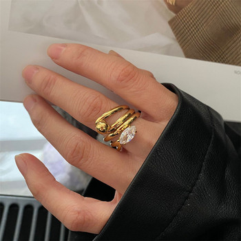European and american cold style titanium steel is not easy to fade, multi-layered design, marquise zircon, personality and temperament, niche open ring